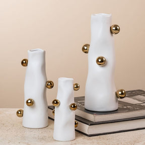 Cachepot Porcelana Branco com Detalhes Dourados | Alma & Casa