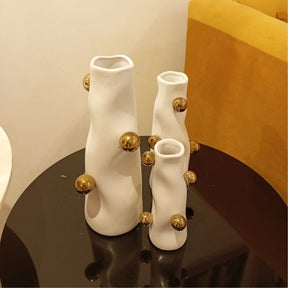 Cachepot Porcelana Branco com Detalhes Dourados | Alma & Casa