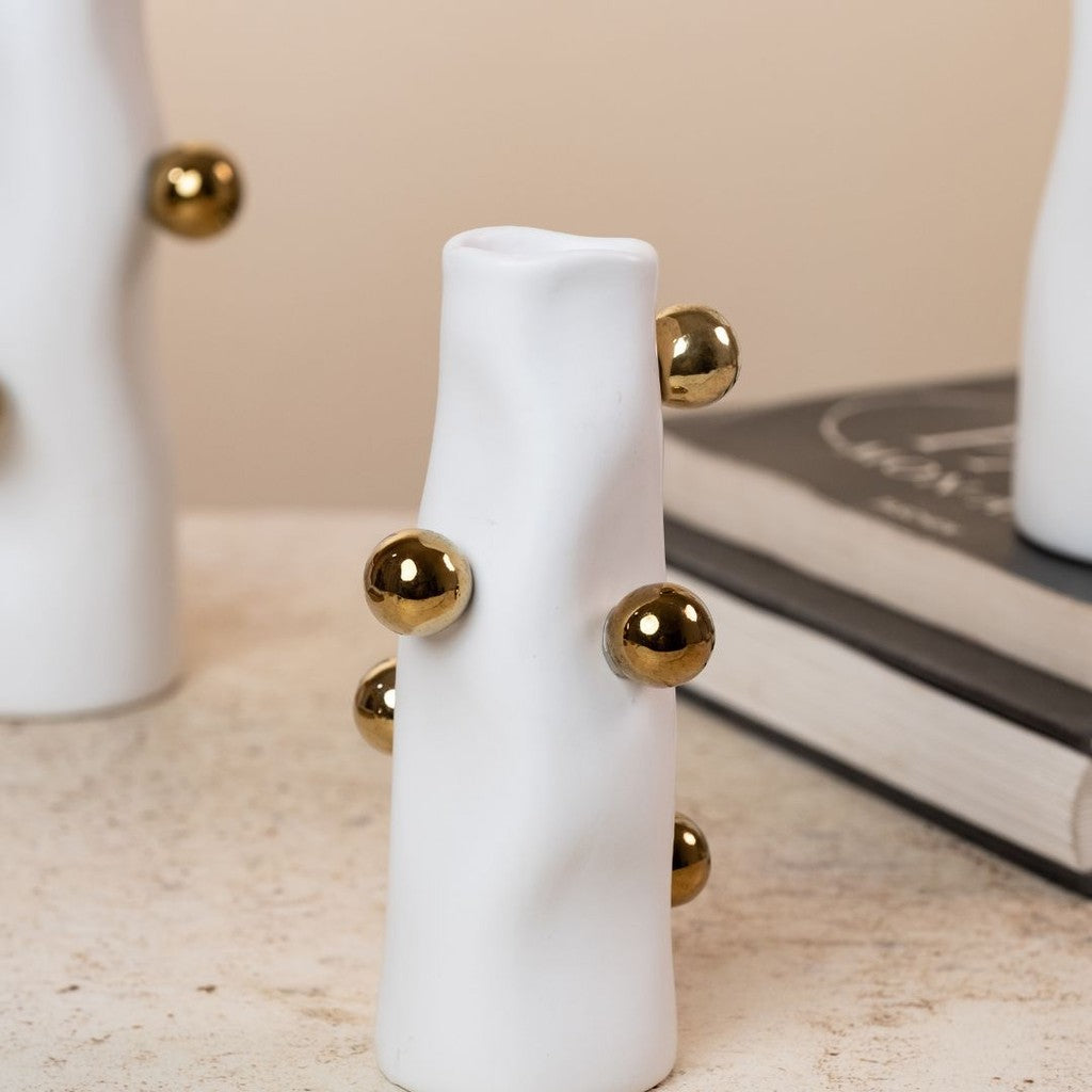 Cachepot Porcelana Branco com Detalhes Dourados | Alma & Casa