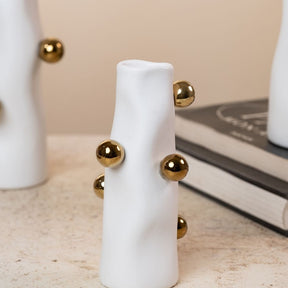 Cachepot Porcelana Branco com Detalhes Dourados | Alma & Casa