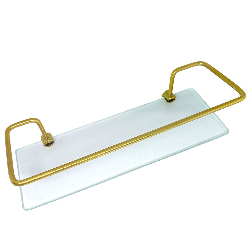 Kit C/ 2 Porta Shampoo Reto Para Banheiro e Lavabo Suporte Prateleira Dourado Com Vidro Incolor