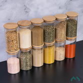 12 Potes de Vidro Hermético 250mL com Tampa de Bambu | Alma & Casa