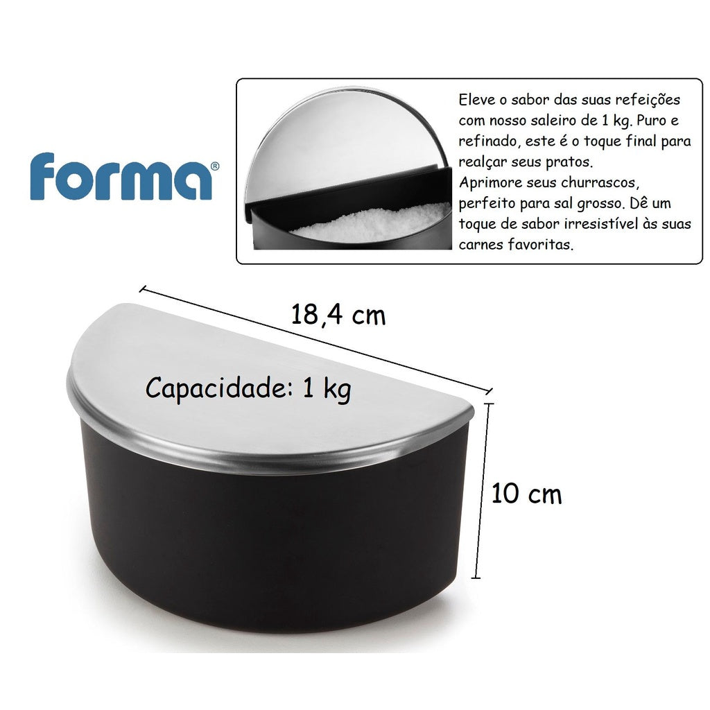 Saleiro Preto com Tampa em Inox Pop 1kg | Alma & Casa