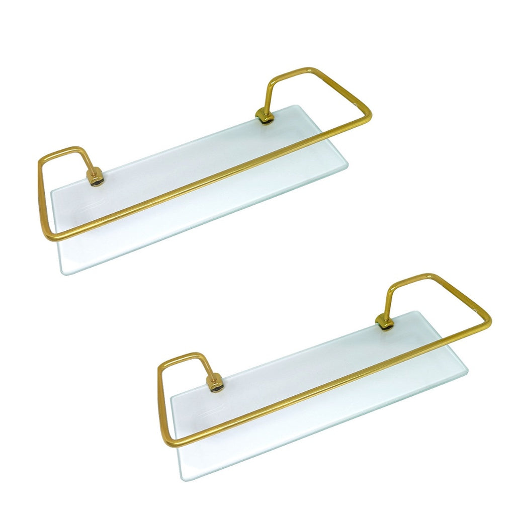 Kit C/ 2 Porta Shampoo Reto Para Banheiro e Lavabo Suporte Prateleira Dourado Com Vidro Incolor