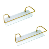 Kit C/ 2 Porta Shampoo Reto Para Banheiro e Lavabo Suporte Prateleira Dourado Com Vidro Incolor
