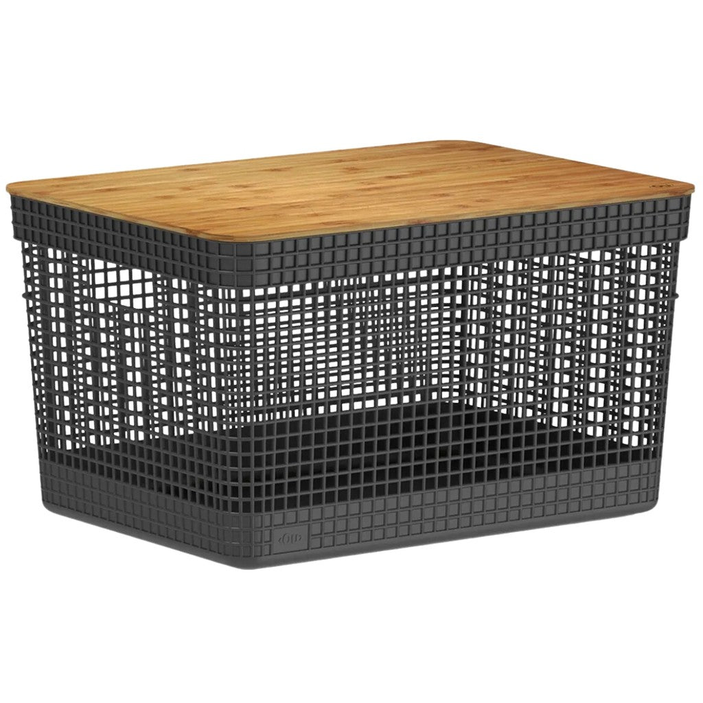 Cesto Organizador Roupas Lavanderia Área De Serviço Banheiro Quarto Tampa Bambu Grid 20l Preto OU