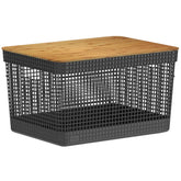 Cesto Organizador Roupas Lavanderia Área De Serviço Banheiro Quarto Tampa Bambu Grid 20l Preto OU