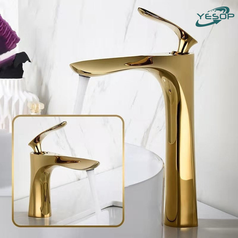 Torneira Monocomando Bica Alta Banheiro Dourada/Cromada/Preto 30cm/18cm Yesop