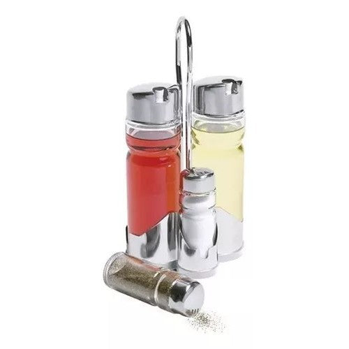 Galheteiro 4 Peças em Vidro com Suporte Inox | Alma & Casa