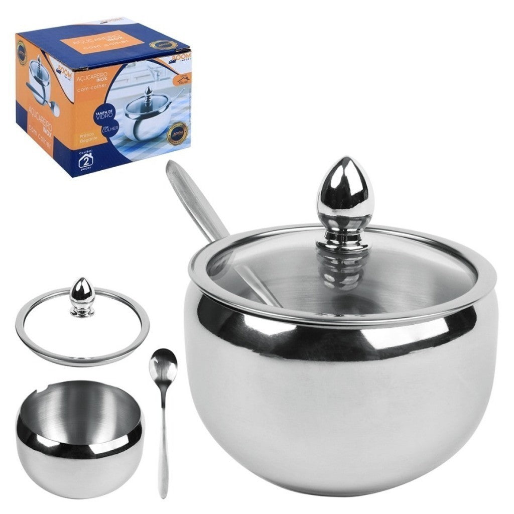 Açucareiro de Inox com Tampa de Vidro Elegante | Alma & Casa