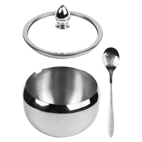 Açucareiro de Inox com Tampa de Vidro Elegante | Alma & Casa