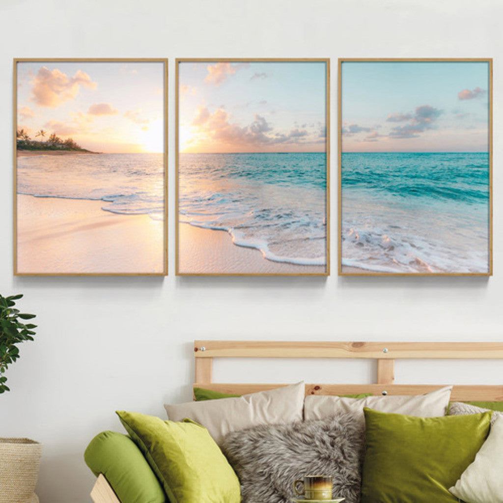 Quadro Decorativo Praia Pôr Do Sol Moderna Para Sala Quarto Mural de painel espesso de 8mh sem moldura