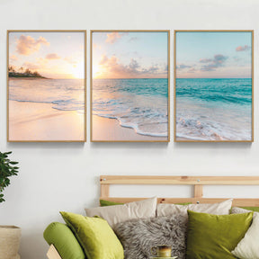 Quadro Decorativo Praia Pôr Do Sol Moderna Para Sala Quarto Mural de painel espesso de 8mh sem moldura