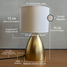 Abajur Clássico Dourado com Cúpula de Tecido | Alma & Casa