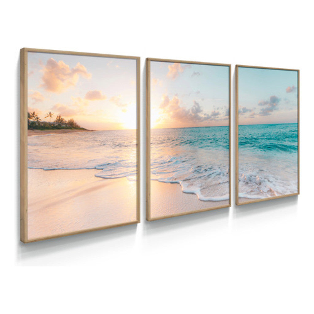 Quadro Decorativo Praia Pôr Do Sol Moderna Para Sala Quarto Mural de painel espesso de 8mh sem moldura