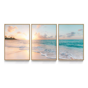 Quadro Decorativo Praia Pôr Do Sol Moderna Para Sala Quarto Mural de painel espesso de 8mh sem moldura