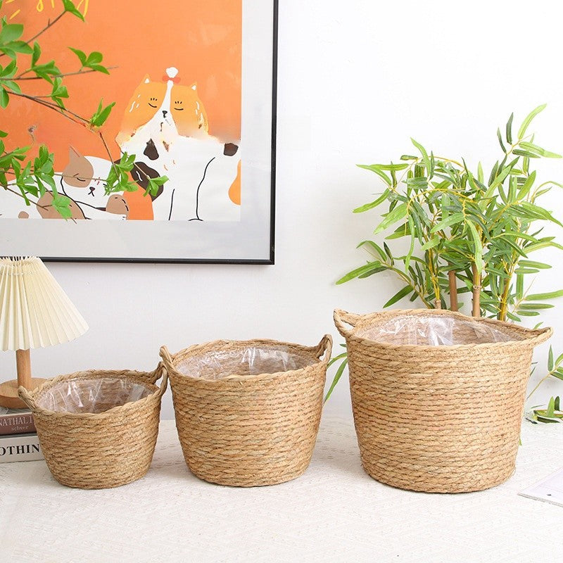 Cesto Cachepot de Palha Natural  – Elegância e Natureza 01 pça | Alma & Casa