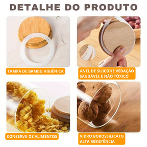 Conjunto 11 Potes Vidro Herméticos com Tampa Bambu | Alma & Casa