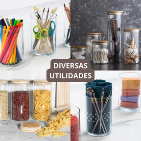Conjunto 11 Potes Vidro Herméticos com Tampa Bambu | Alma & Casa