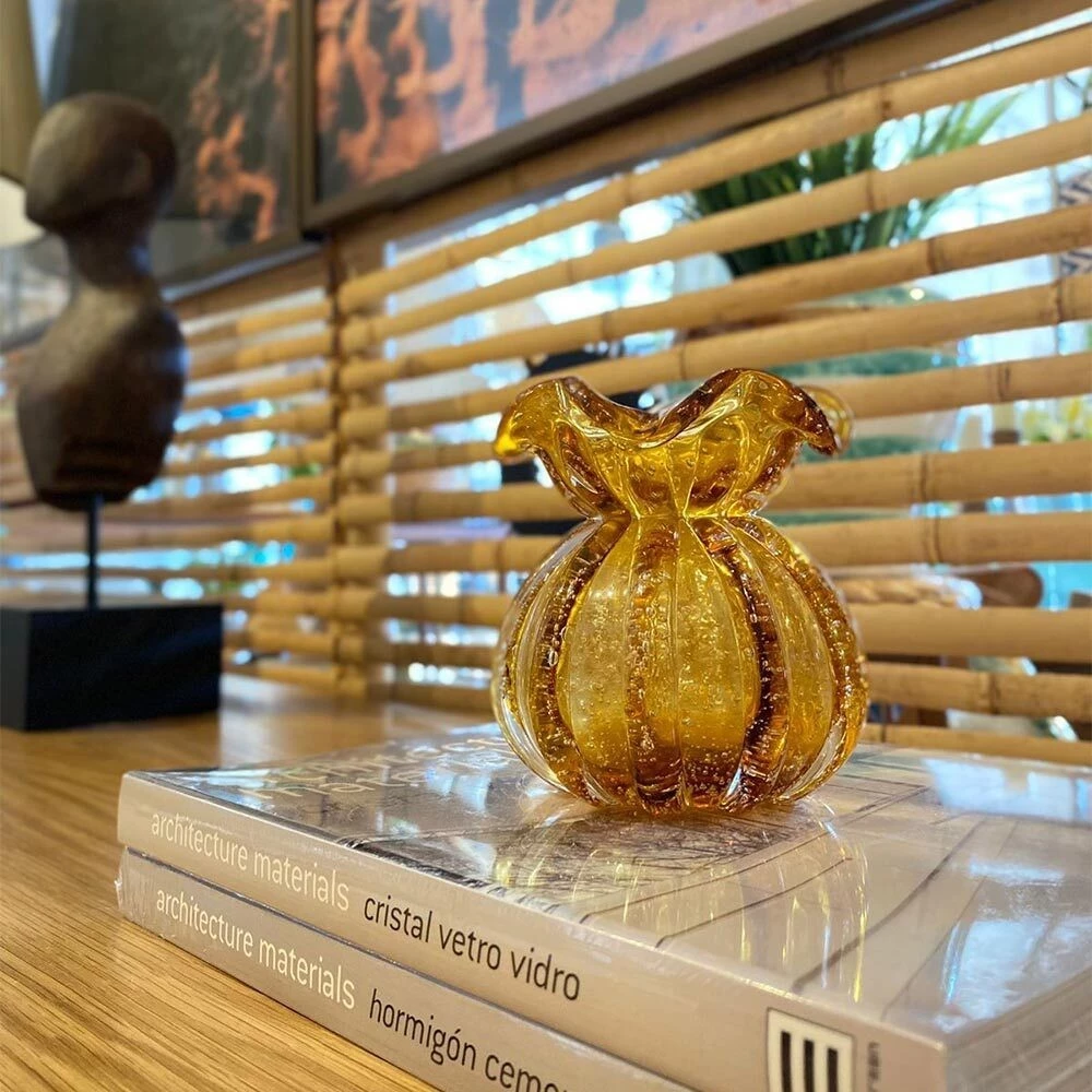 Vaso Murano Âmbar em Vidro Artesanal de Luxo | Alma & Casa