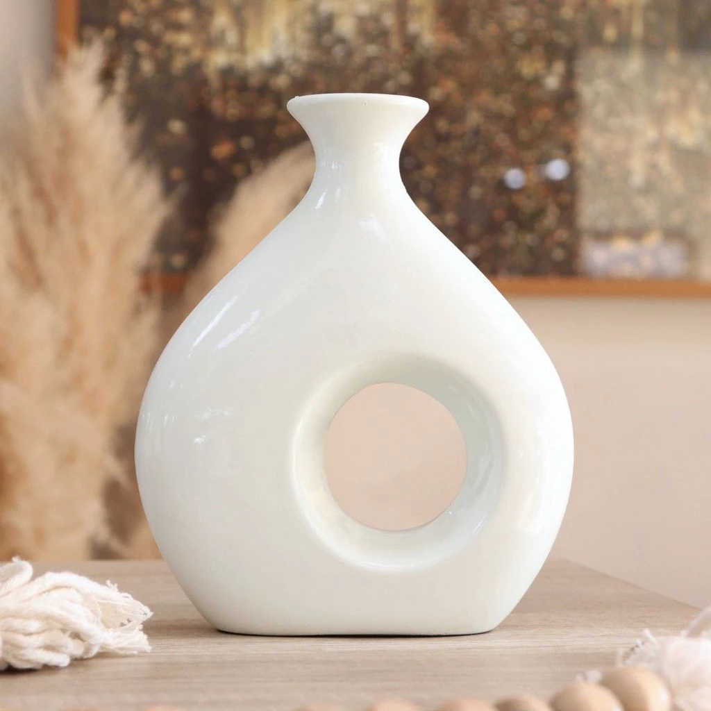 Vaso Orgânico Vazado em Cerâmica Minimalista | Alma & Casa
